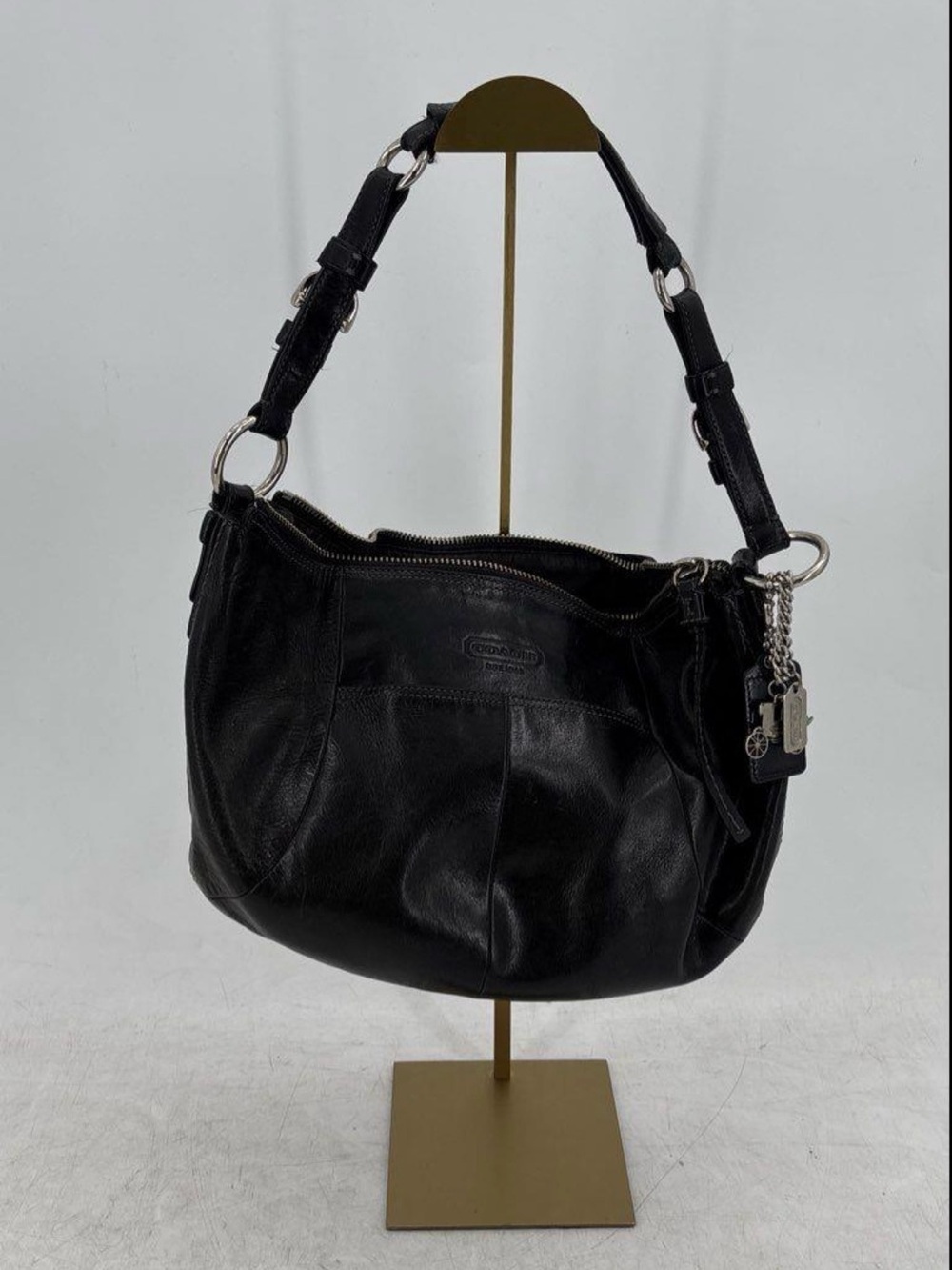Coach Kristin Black Leather Hobo Shoulder Bag Silver Hardware Y2K